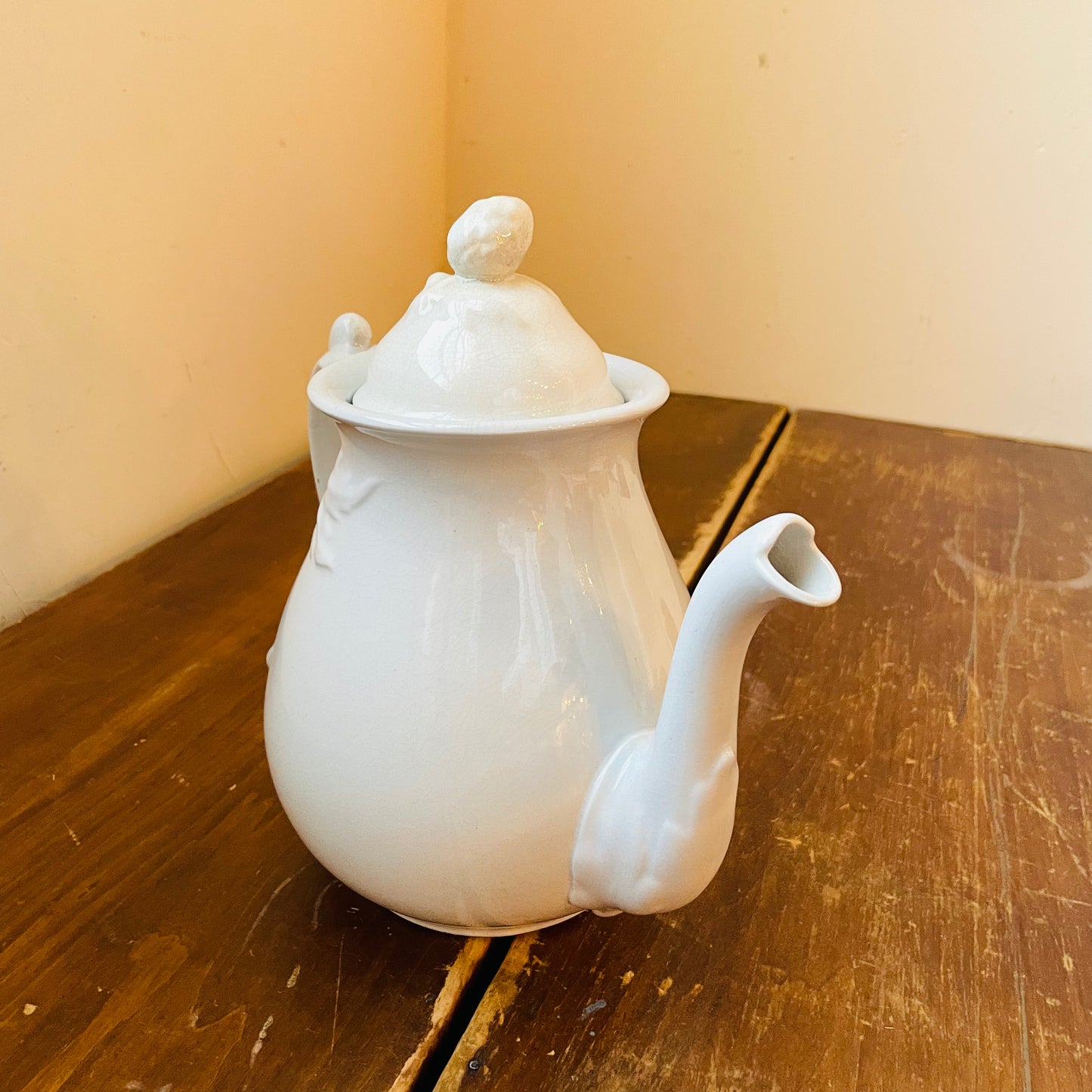 Forget Me Not White Ironstone Teapot- Vintage