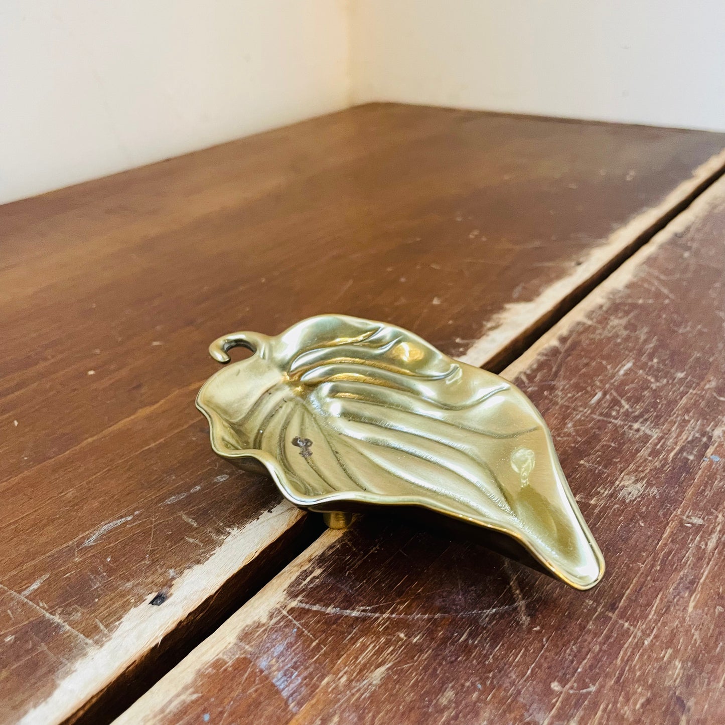 Small Brass Footed Leaf Trinket Dish- Vintage