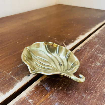 Small Brass Footed Leaf Trinket Dish- Vintage