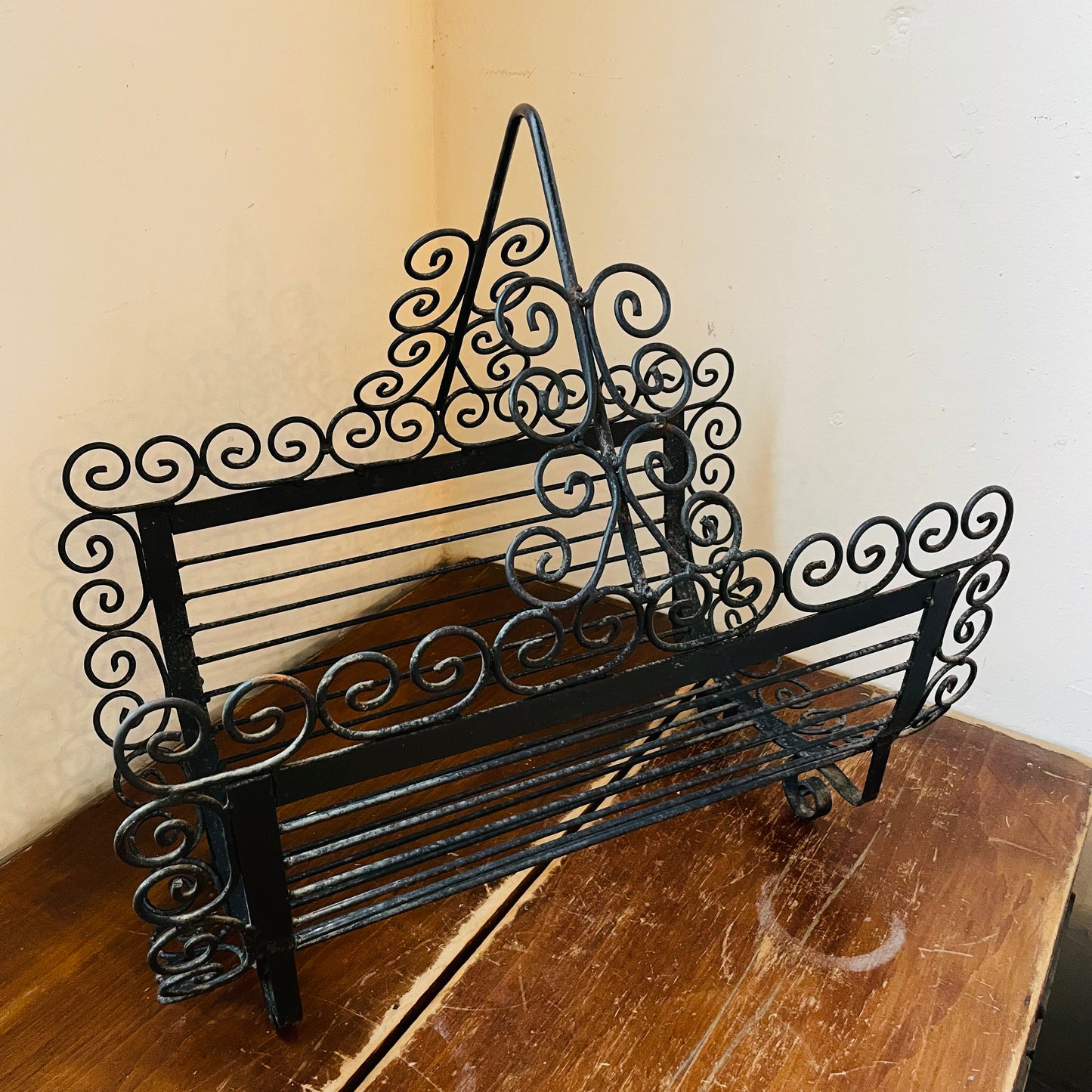 Scroll Wrought Iron Firewood Holder- Vintage
