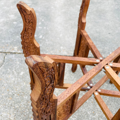 Moroccan Brass & Wood Foldable Side Table- Vintage