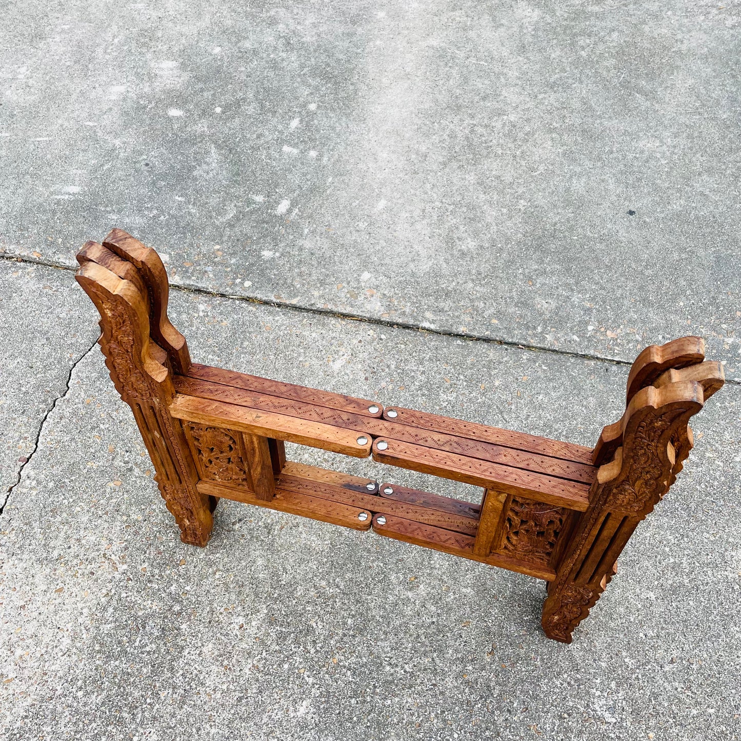 Moroccan Brass & Wood Foldable Side Table- Vintage