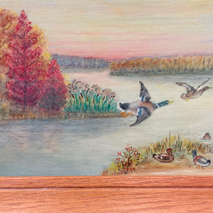 "Mallard Gaggle Over a Pond" Original Acrylic- Vintage