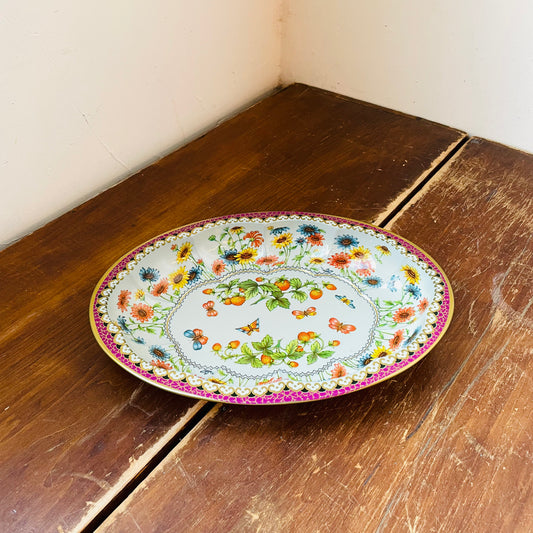 Daher Ware Strawberry & Floral Tin Bowl- Vintage