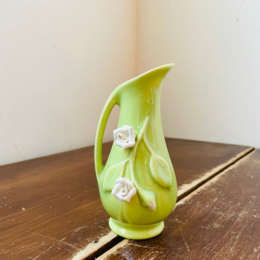 Lime Green Mini Pitcher with White Roses- Vintage