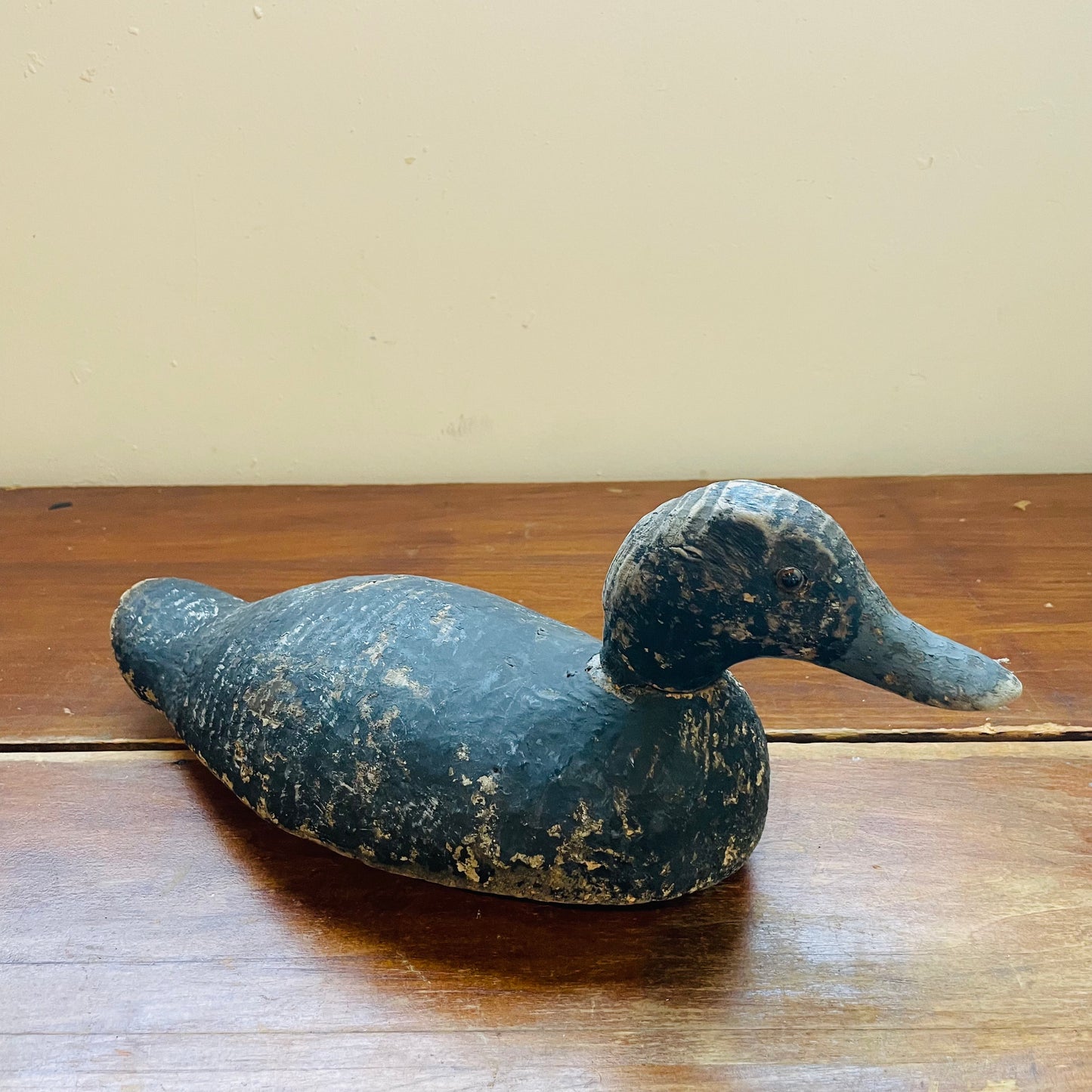 Carved Wooden Black Duck Decoy- Vintage