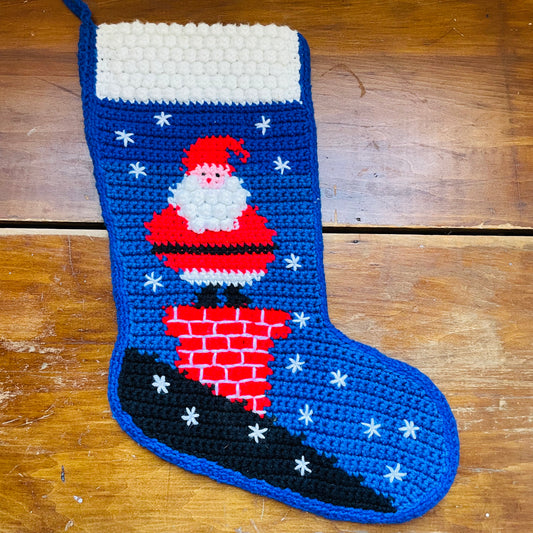 Crochet Santa on Chimney Stocking- Vintage