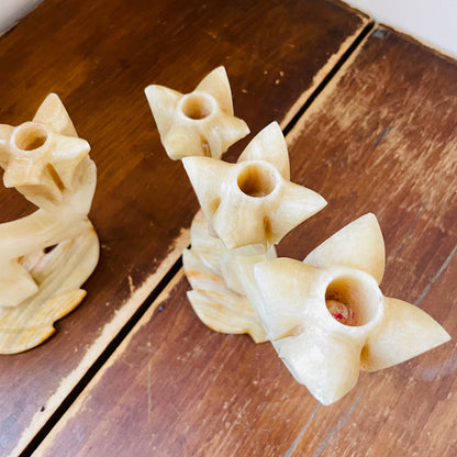 Alabaster Three Tulip Candle Holder Set- Vintage