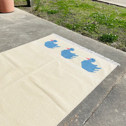 Kilim Blue Folk Art Duck 6" x 4" Rug- Vintage
