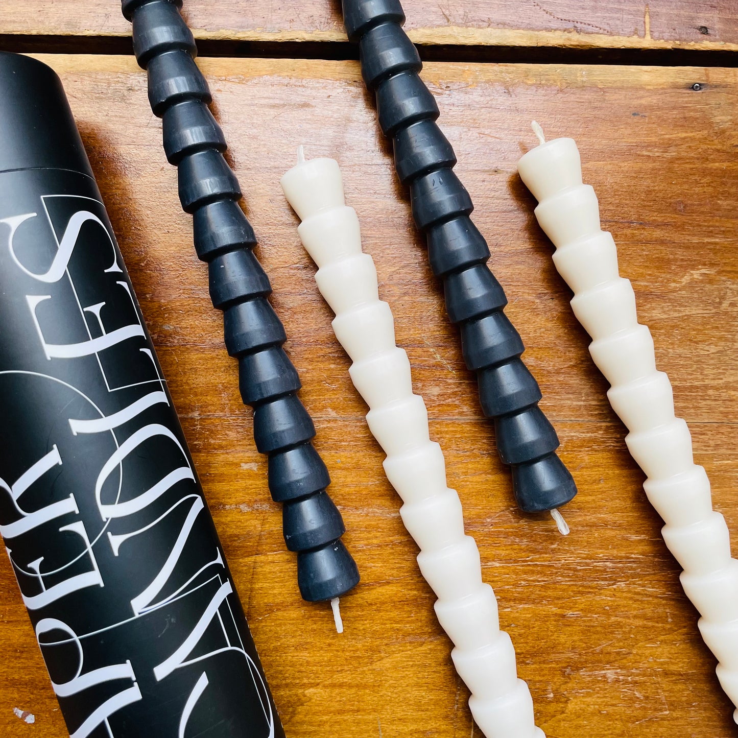 Black + White Twist Taper Candle Bundle