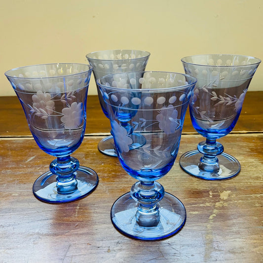 Belle Fleur Blue Goblets- Set of 4