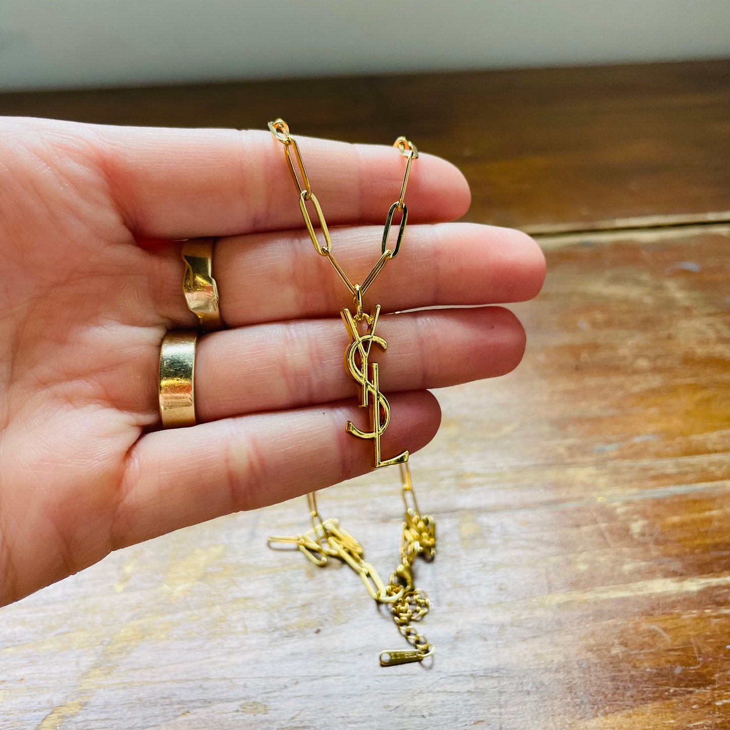 YSL Letter Charm Paper Clip Necklace- Semi-Charmed Wife