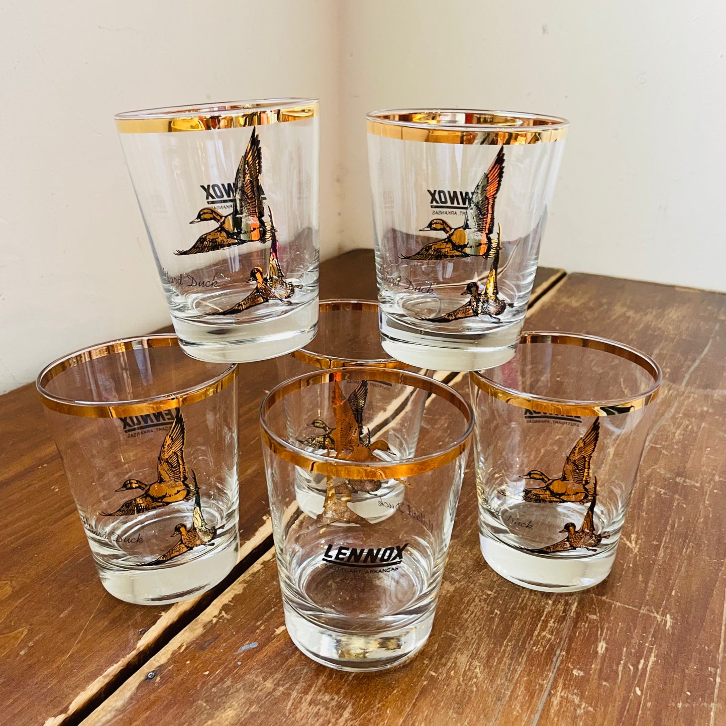 Set of 6 Lennox Industries Mallard Gold Rim Lowballs- Vintage