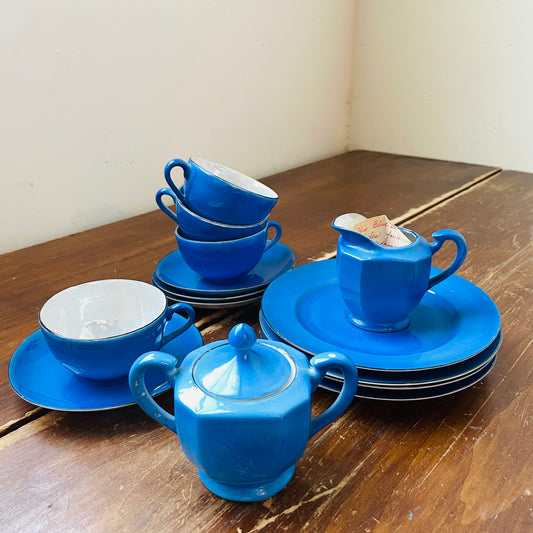1940's Blue & Lusterware Wedding Tea Set- Vintage