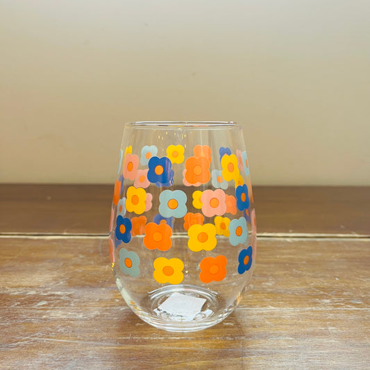 Retro Flower Stemless Wine Glass