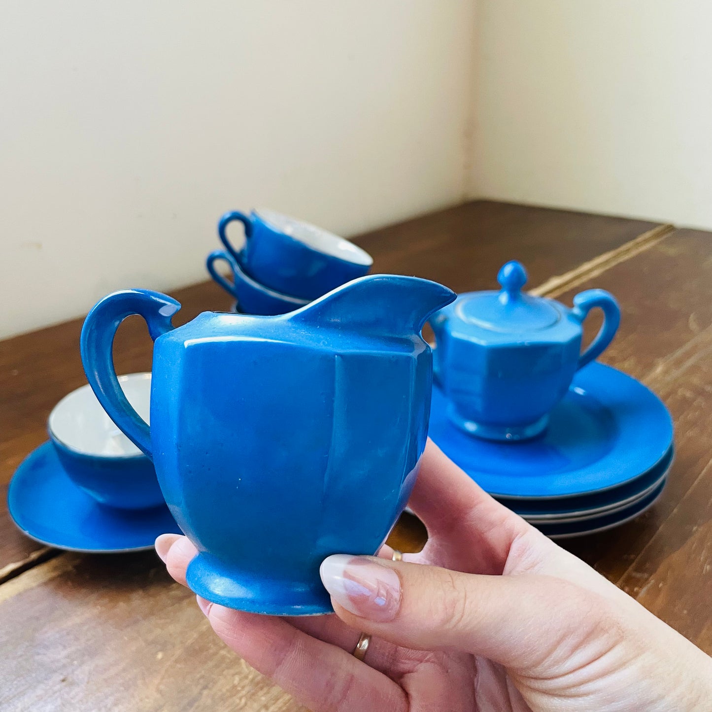 1940's Blue & Lusterware Wedding Tea Set- Vintage