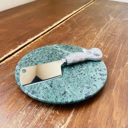 Green Marble & Pewter Duck Cheese Cleaver- Vintage
