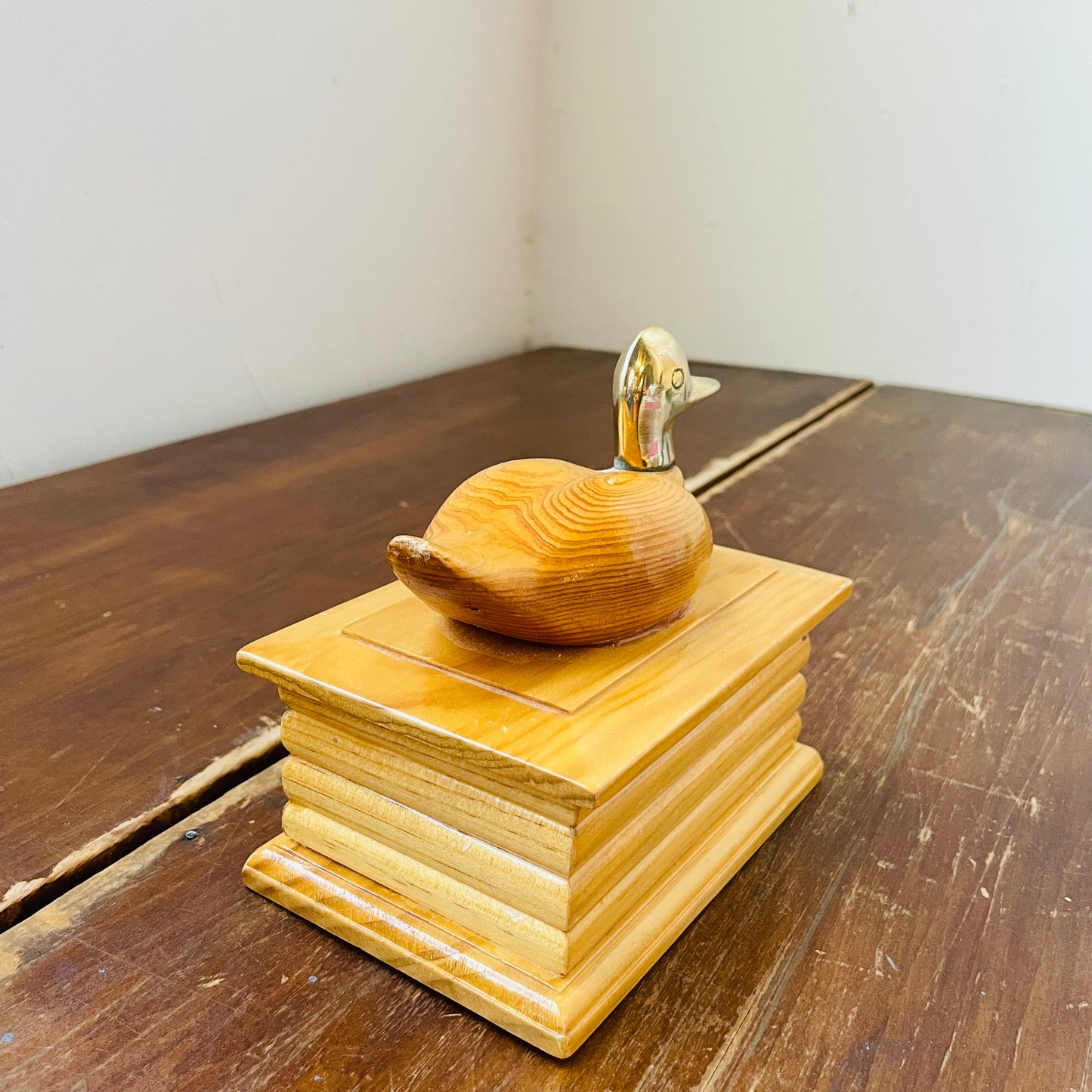 Enesco Brass & Wooden Duck Trinket Box- Vintage