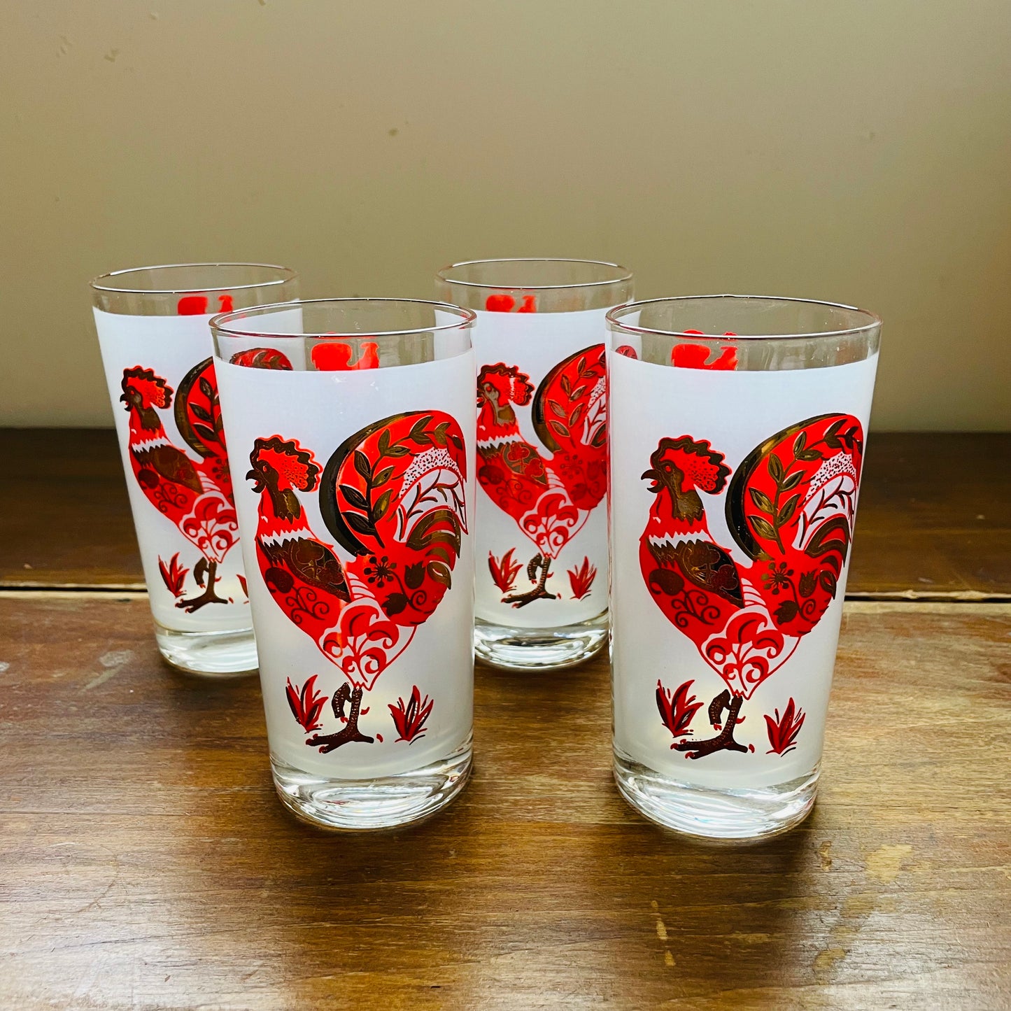 Red Rooster Glasses- Set of 4- Vintage