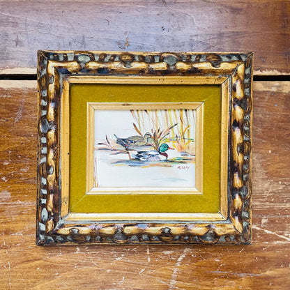 Framed Liquid Crayon Mallard Pair Artwork by M. Seay- Vintage