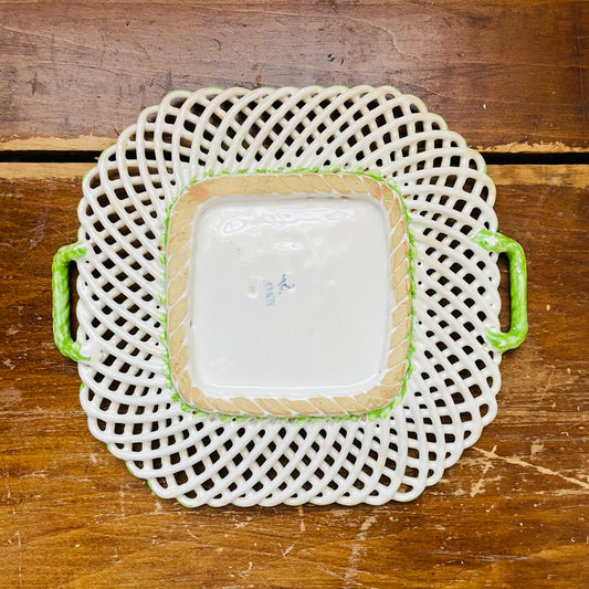 Butterfly Motif Italian Lattice Porcelain Handled Tray- Vintage