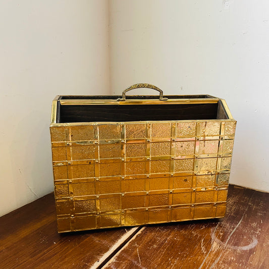 Brass Clad Wooden Magazine Rack- Vintage