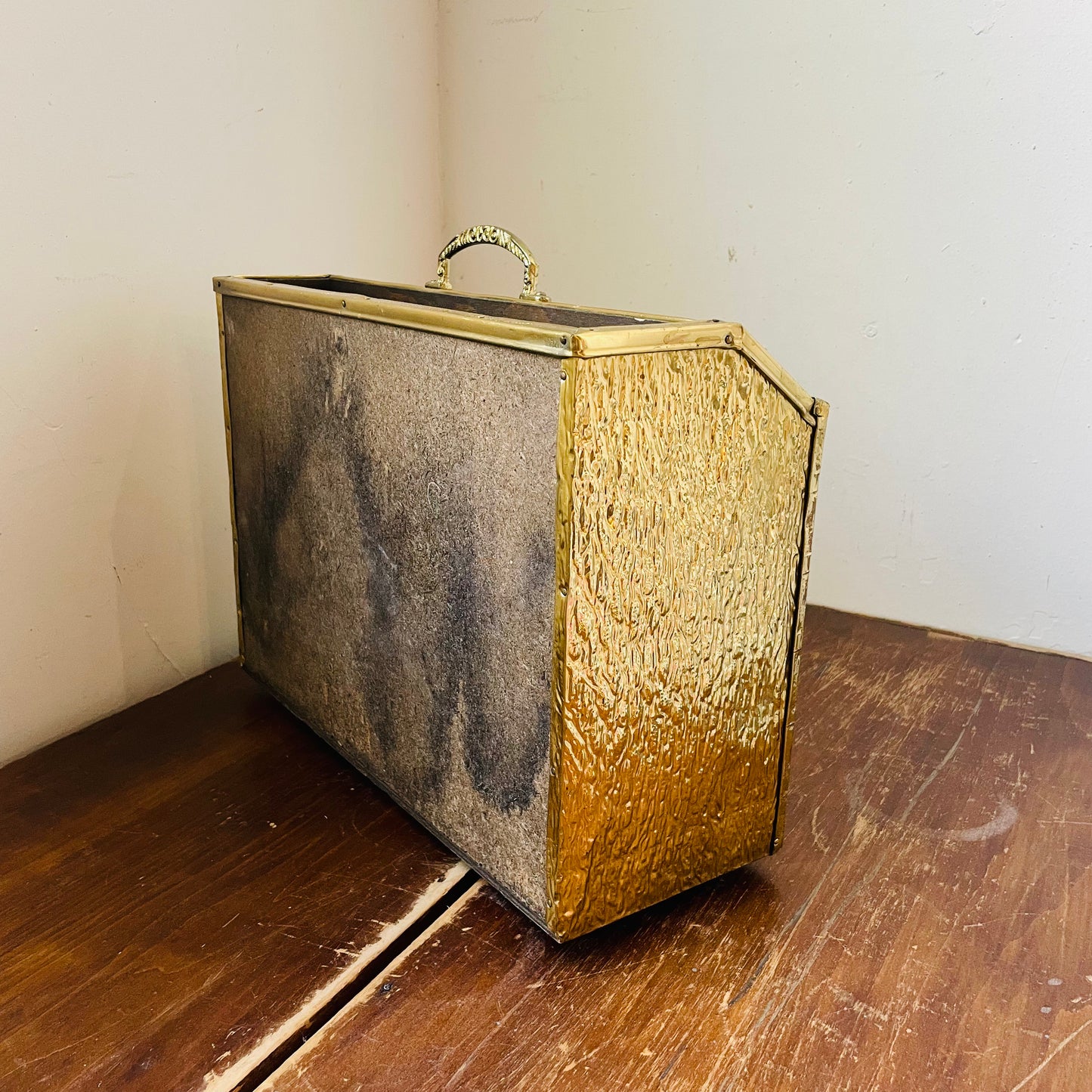 Brass Clad Wooden Magazine Rack- Vintage