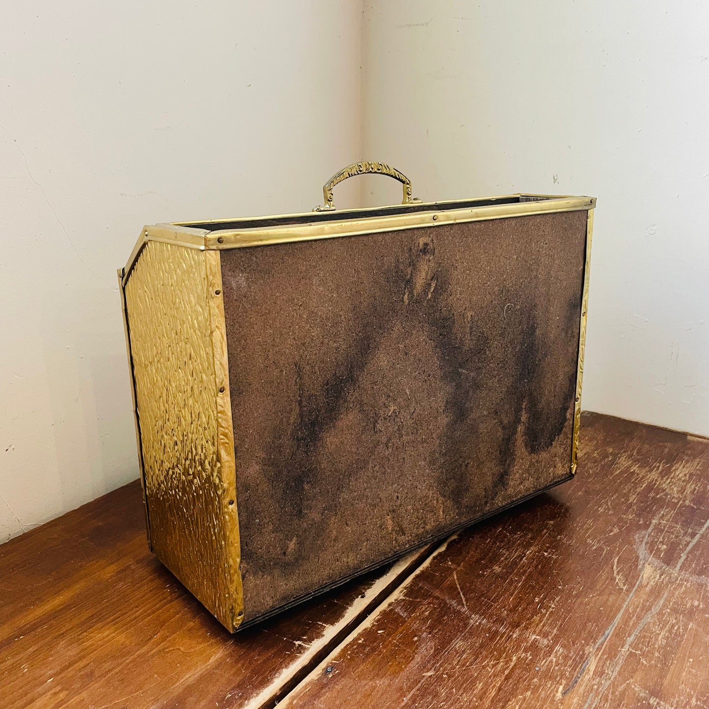 Brass Clad Wooden Magazine Rack- Vintage