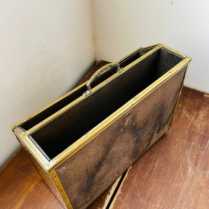 Brass Clad Wooden Magazine Rack- Vintage