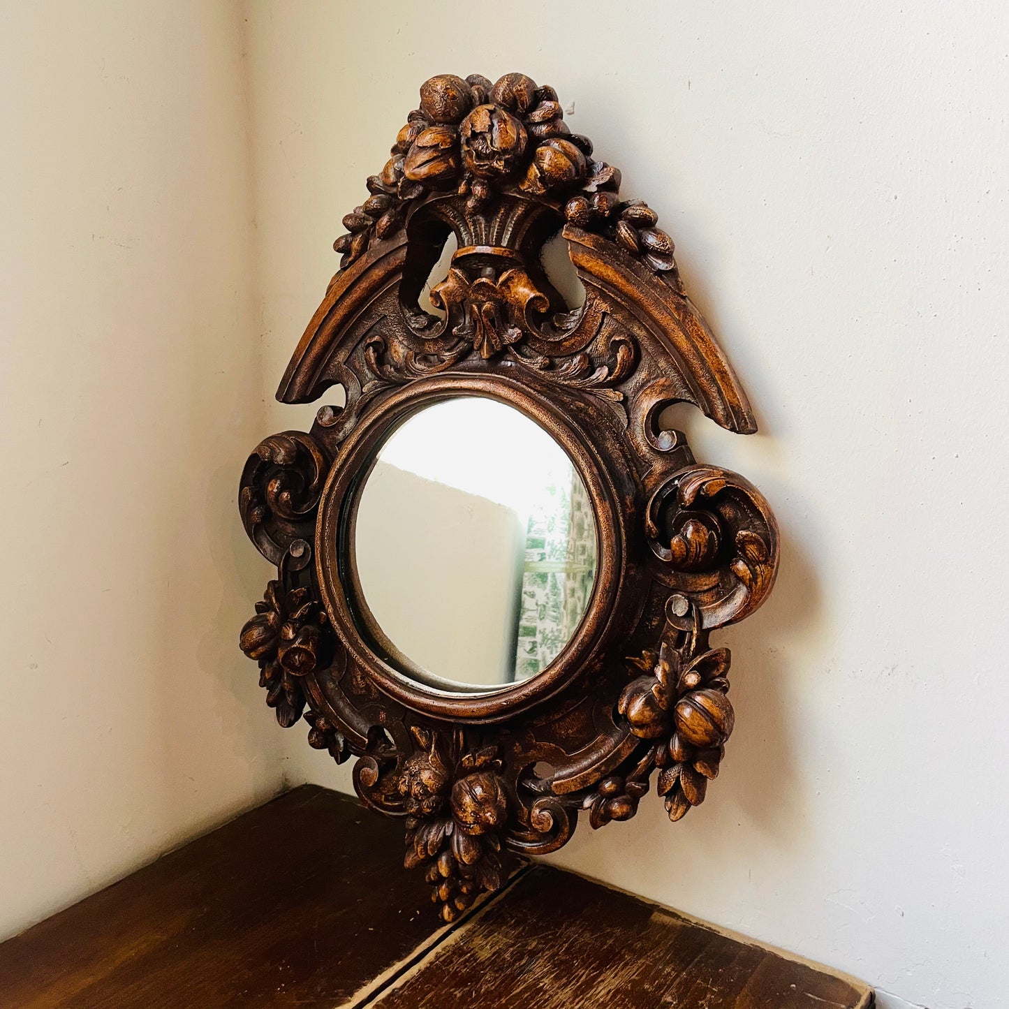 Black Forest Style Grand Plaster Mirror- Vintage