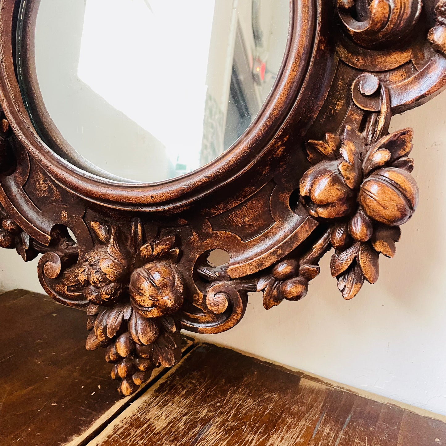 Black Forest Style Grand Plaster Mirror- Vintage