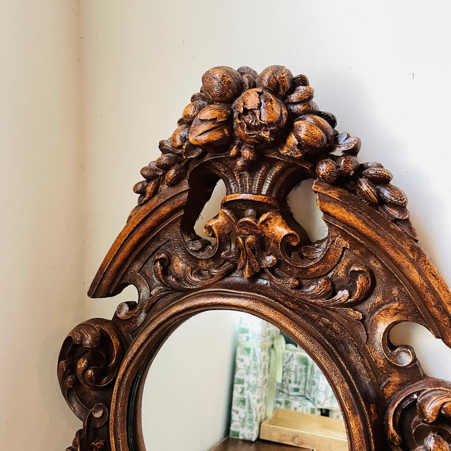 Black Forest Style Grand Plaster Mirror- Vintage