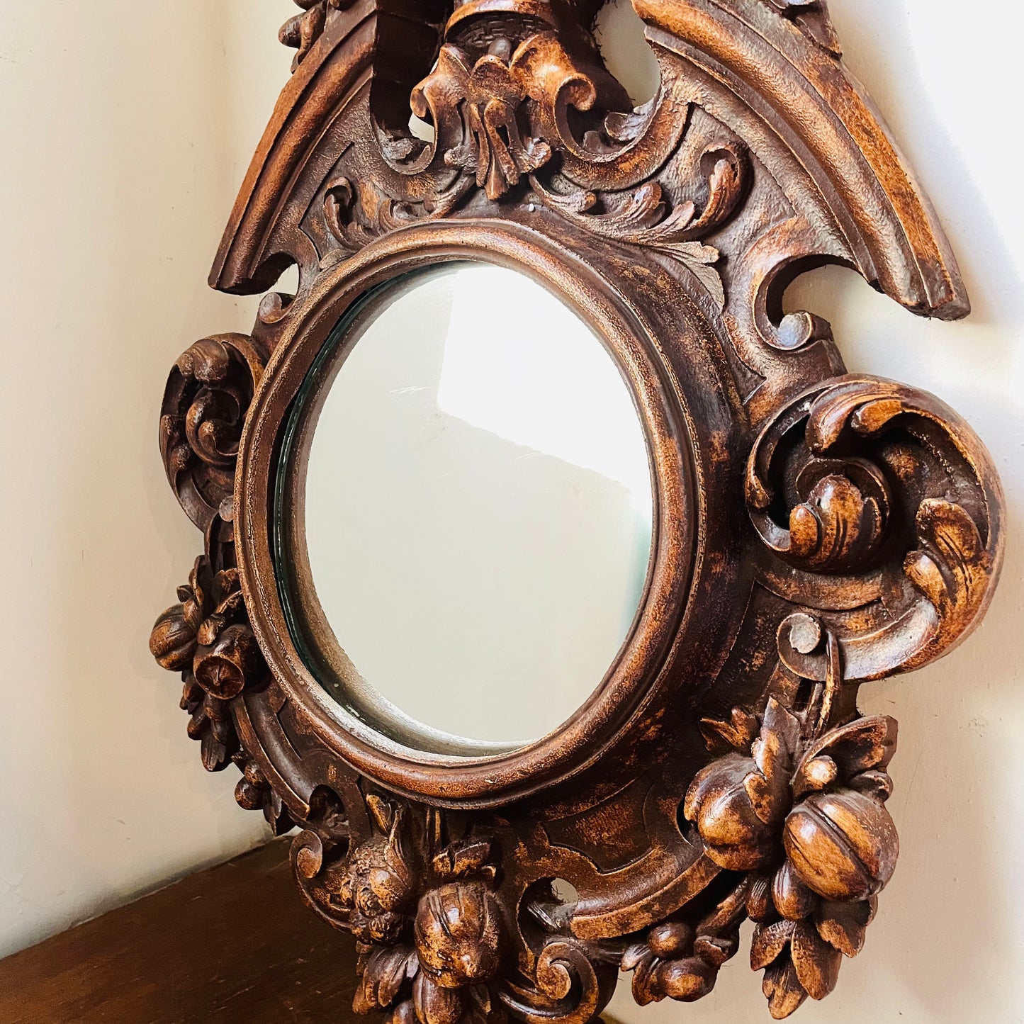 Black Forest Style Grand Plaster Mirror- Vintage