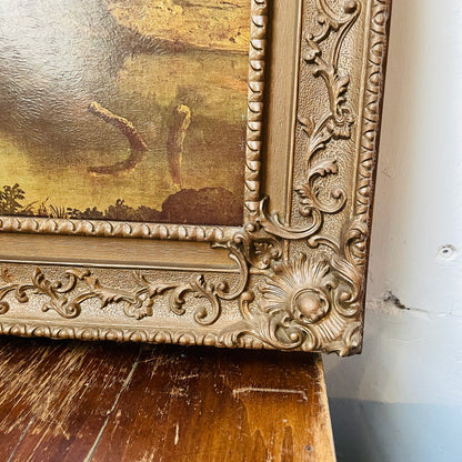 Antique Styled Framed Print of a Pond & Forrest Scene- Vintage