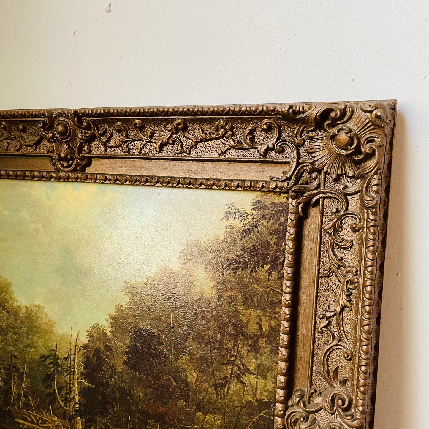 Antique Styled Framed Print of a Pond & Forrest Scene- Vintage