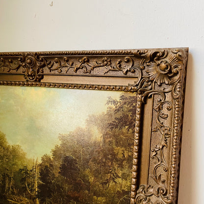 Antique Styled Framed Print of a Pond & Forrest Scene- Vintage