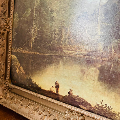 Antique Styled Framed Print of a Pond & Forrest Scene- Vintage