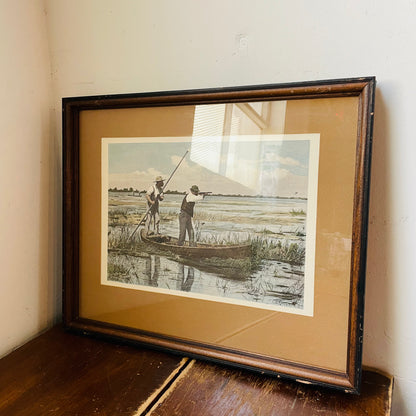 Framed "Rail Shooting" Print by Arthur Burdett Frost- Vintage