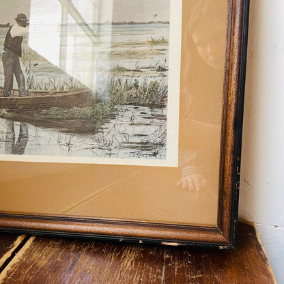 Framed "Rail Shooting" Print by Arthur Burdett Frost- Vintage