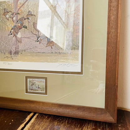 Framed 1981-1982 Duck Stamp with "Bayou Meto Mallards" Print- Vintage