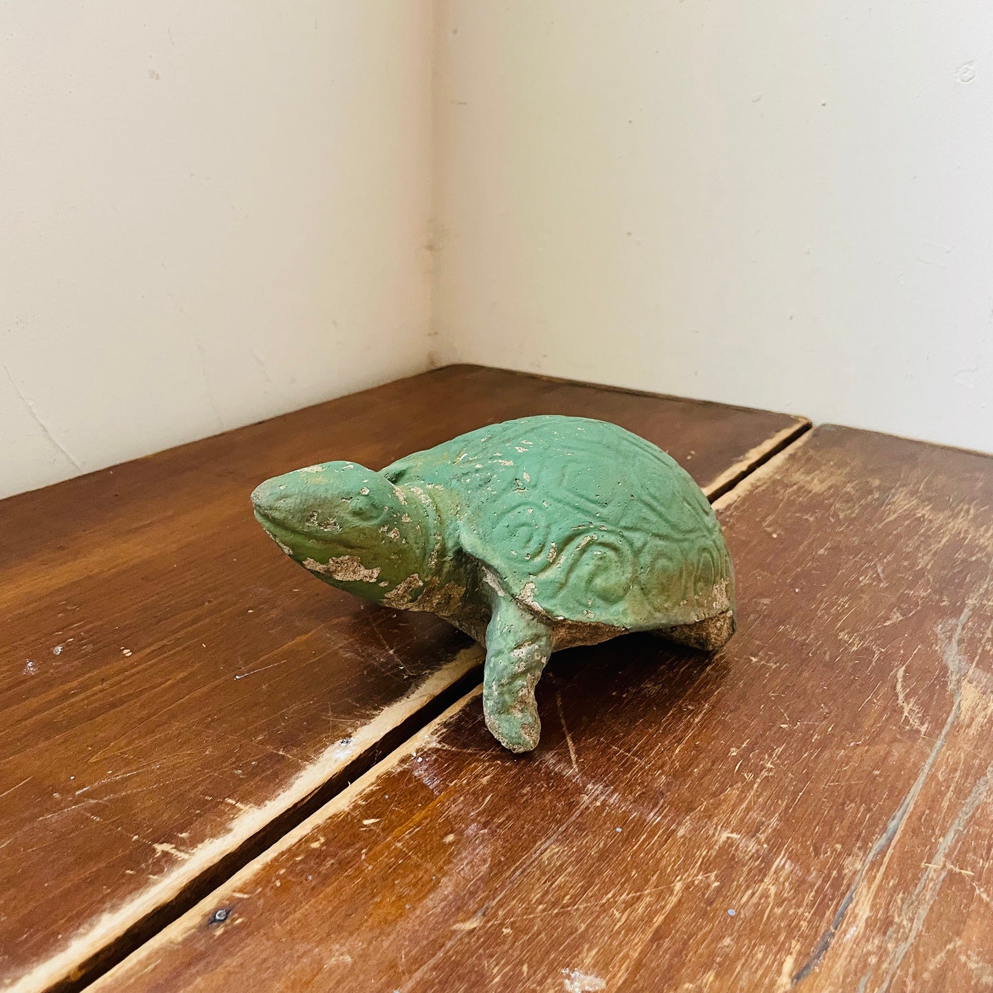 Green Painted Concrete Box Turtle- Vintage