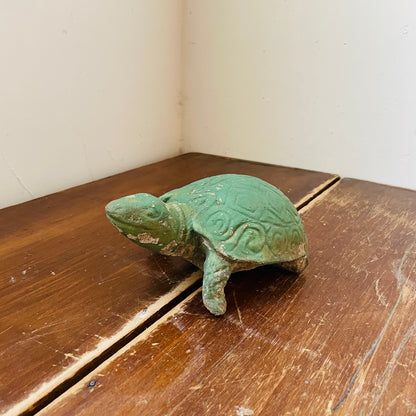 Green Painted Concrete Box Turtle- Vintage