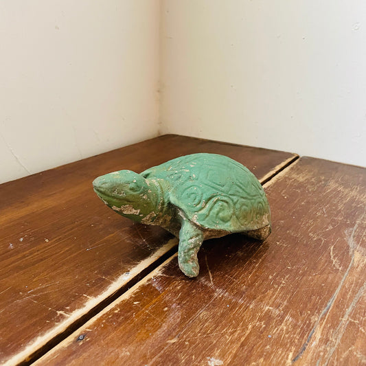 Green Painted Concrete Box Turtle- Vintage