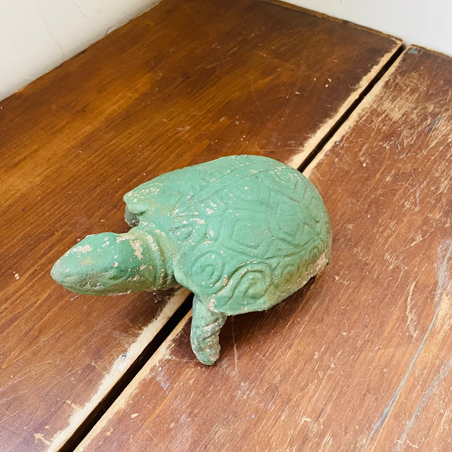 Green Painted Concrete Box Turtle- Vintage
