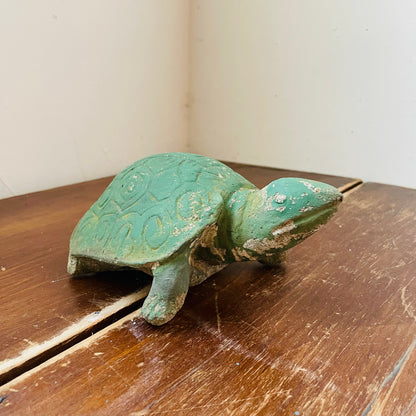 Green Painted Concrete Box Turtle- Vintage