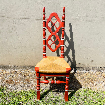 Thomasville French Country Red Dining Chair with Rush Seat- Vintage