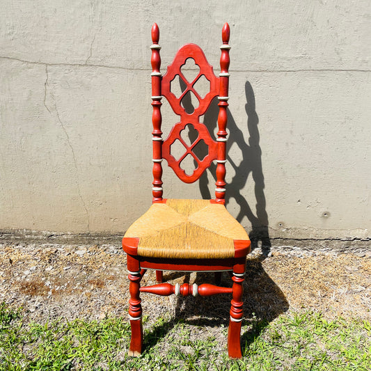 Thomasville French Country Red Dining Chair with Rush Seat- Vintage