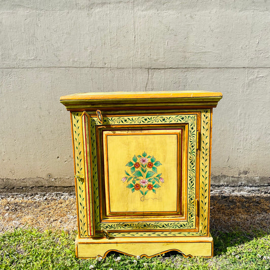 Hand Painted Yellow Indian Night Stand- Vintage