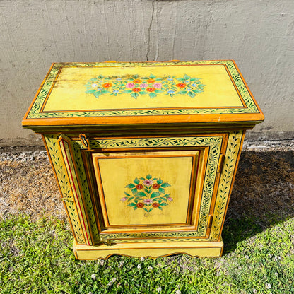 Hand Painted Yellow Indian Night Stand- Vintage