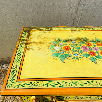 Hand Painted Yellow Indian Night Stand- Vintage